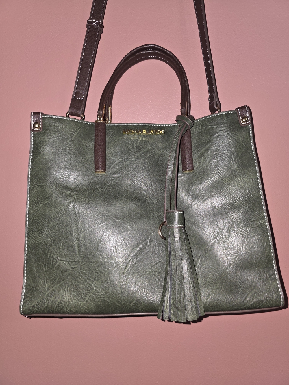 Michael Kors Hunter Green Leather Shoulder Bag with Tassel - Picture 2 of 7